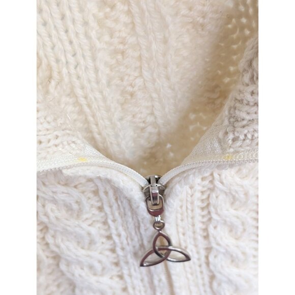 Aran Craft Ivory Merino Wool Zip Cardigan Sweater Cable Knit Fisherman Sz XL - Picture 5 of 11